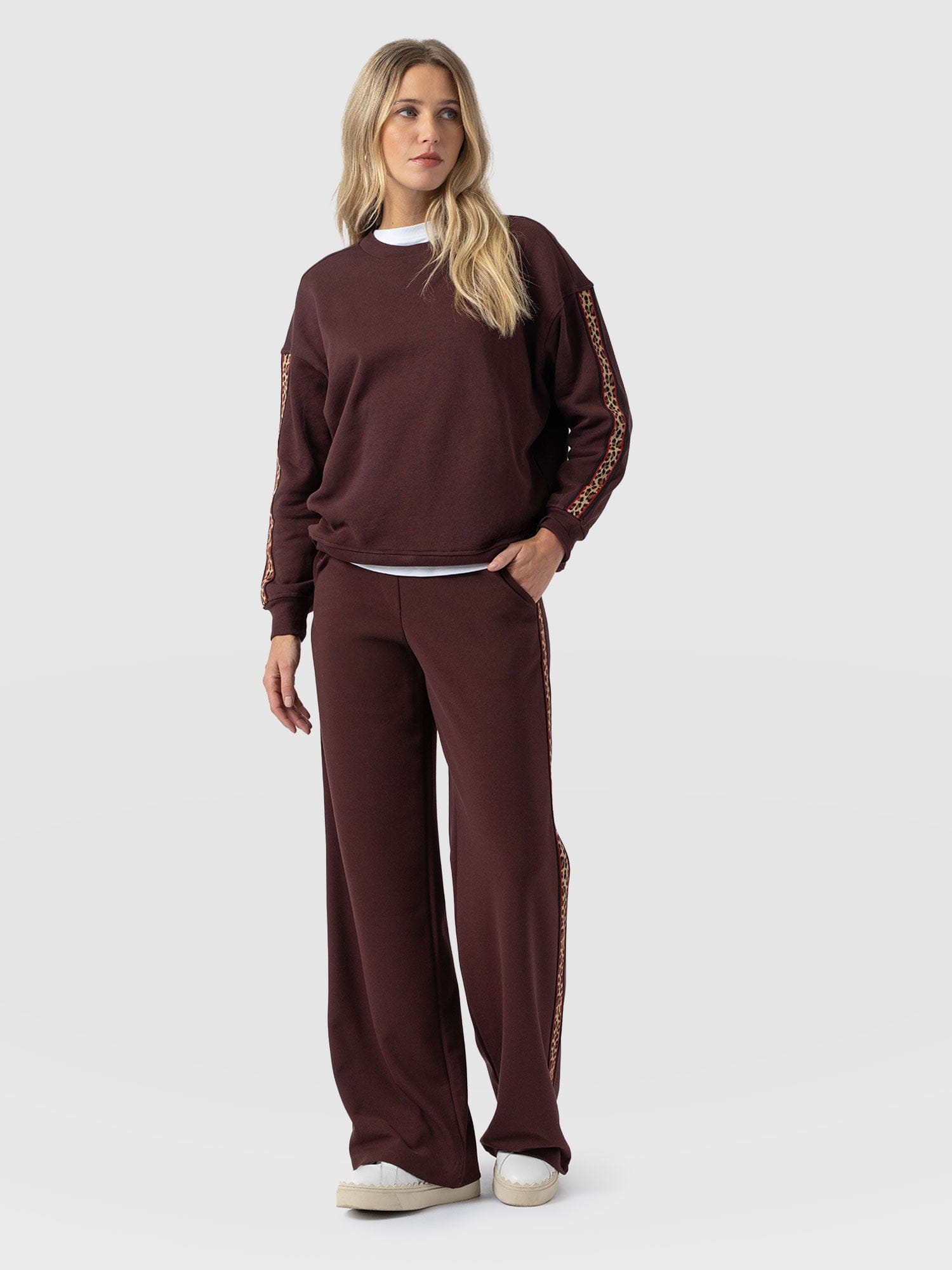 Victory Straight Leg Pant - Maroon - Leopard - Women's Pants | Saint + Sofia® USA